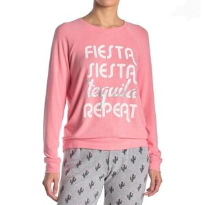 PJ Salvage Pullover Lounge Top Fiesta Siesta Tequila Long Sleeve Pink L NWT